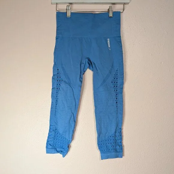 GYMSHARK Leggings Women Small Blue Energy Crop High Waisted Athletic Workout - Picture 5 of 8